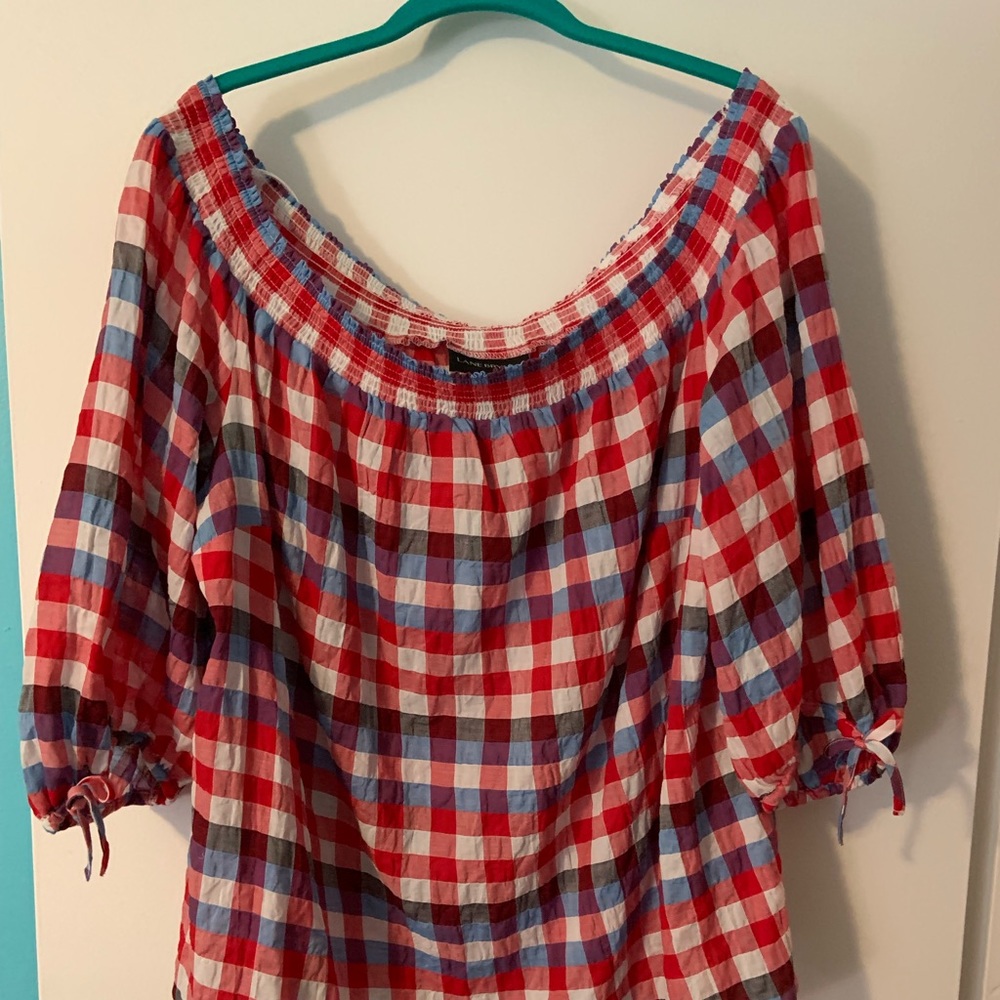 Checkered peasant top